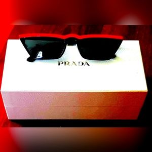 Prada Ultravox Goggle Womens Cat Eye Sunglasses Red Black